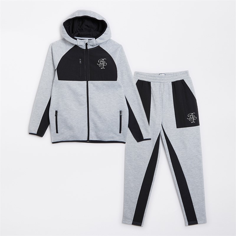 Brave Soul Junge Trainingsanzug mit Einsätzen Hell Grau Meliert / Schwarz