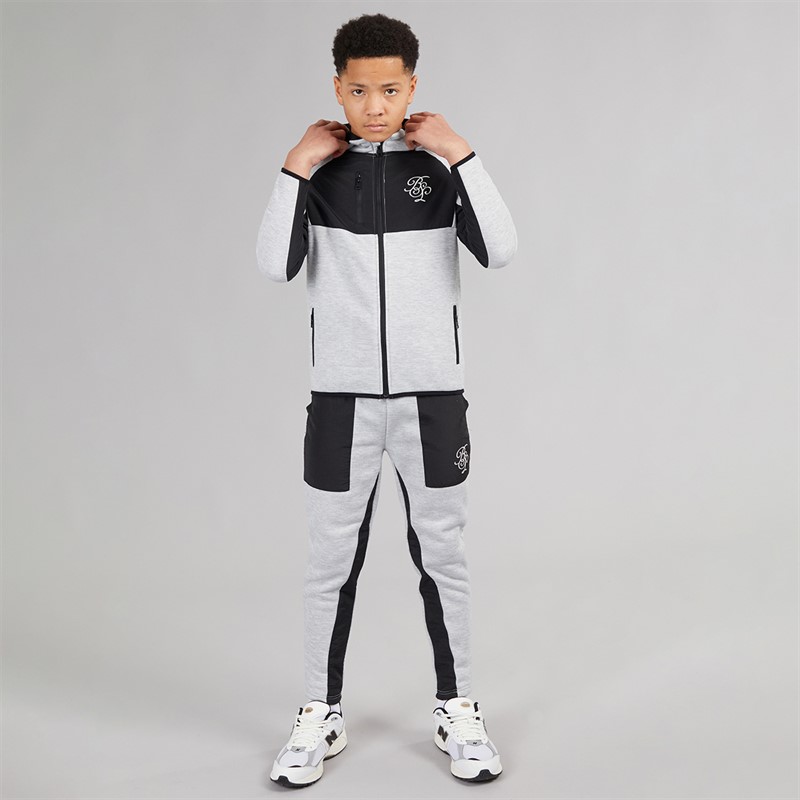 Brave Soul Boys Panel Tracksuit Light Grey Marl/Black