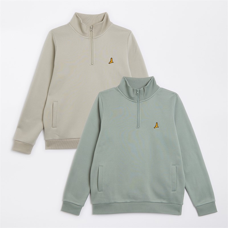 Brave Soul Junge Zweierpack Viertelreißverschluss Sweatshirts Mineral Grün/Hell Stein