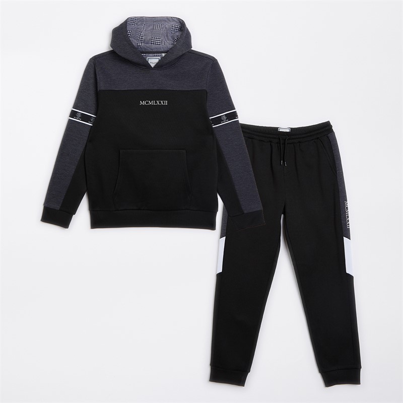 Boys Colour Block Tracksuit Dark Charcoal Marl/Black - Size 9/10Y