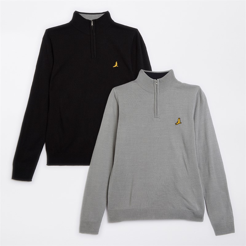 Brave Soul Junge Zweierpack Viertel Reissverschluss Pullover Schwarz / Silber Grau Meliert