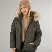 Brave Soul Womens Marcella Short Puffer Jacket Khaki
