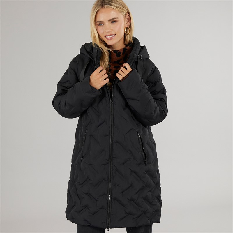 Brave Soul Womens Lilla Long Puffer Coat Black
