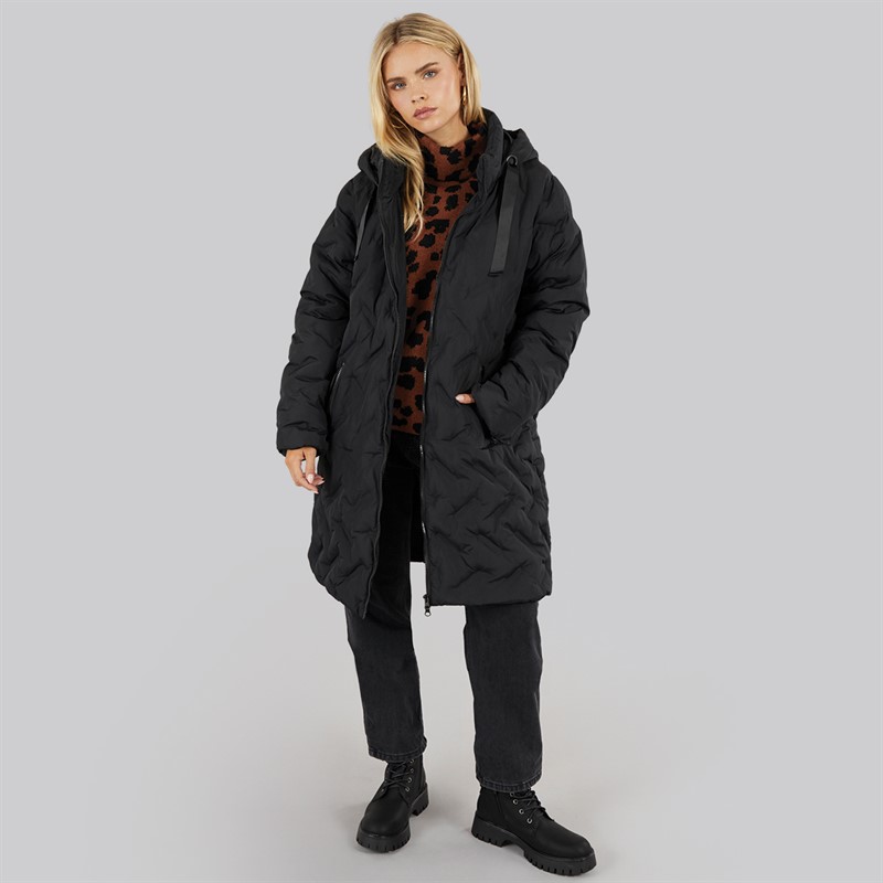 Brave Soul Womens Lilla Long Puffer Coat Black