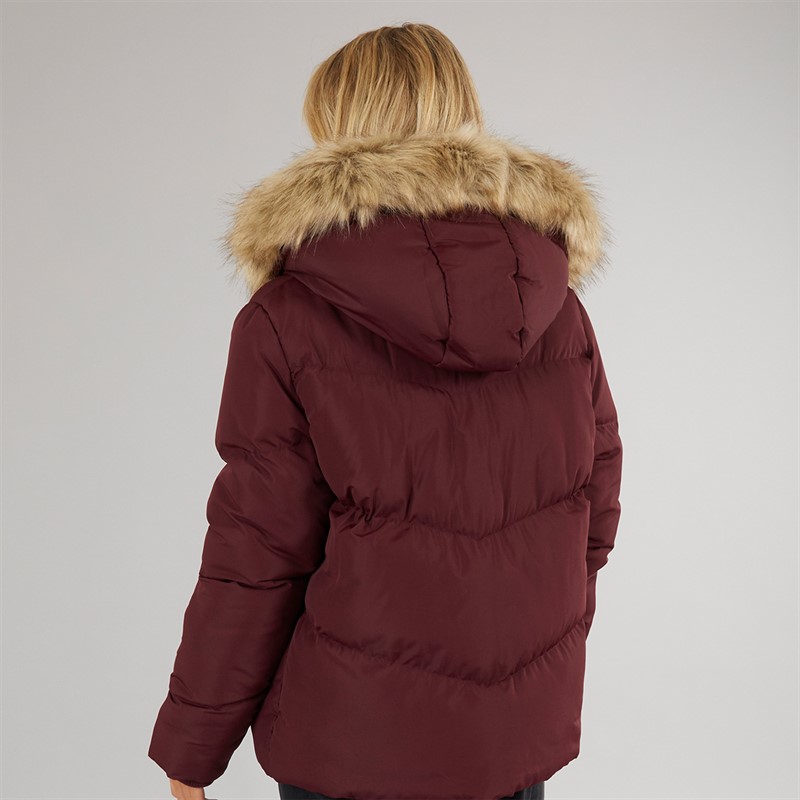 Brave Soul Womens Marcella Short Puffer Jacket Burgundy