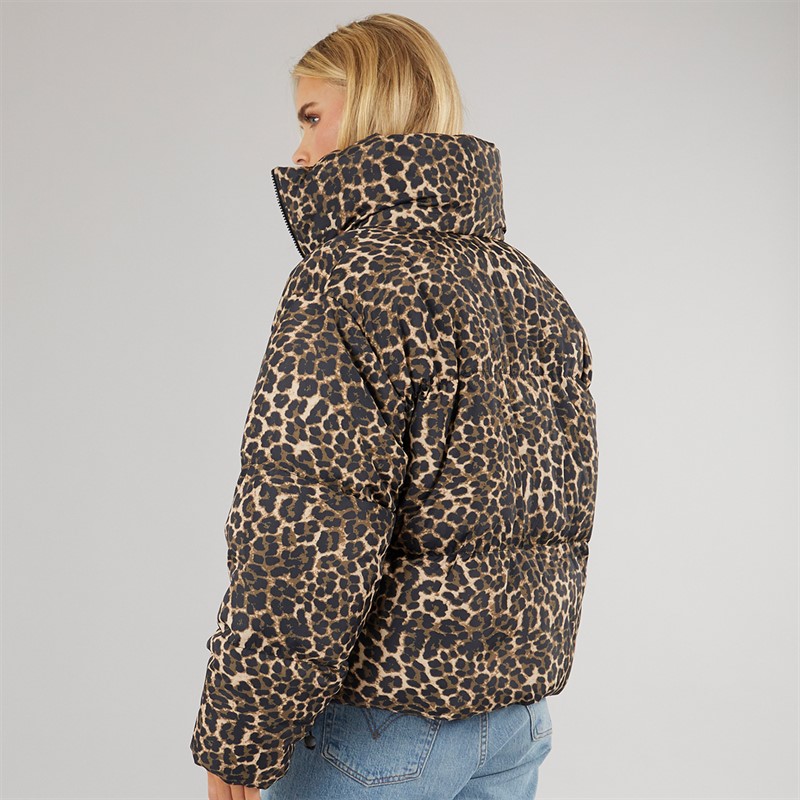 Brave Soul Womens Ramblin Short Puffer Jacket Leopard