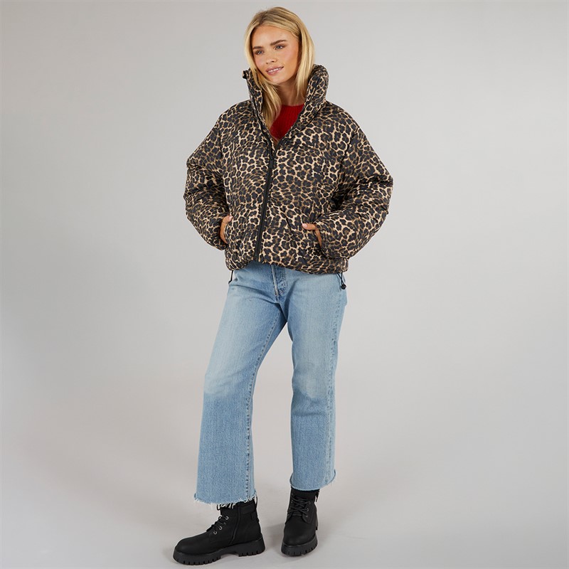Brave Soul Womens Ramblin Short Puffer Jacket Leopard