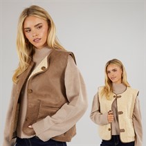 Brave Soul Womens Reversible Gilet Tan Cream