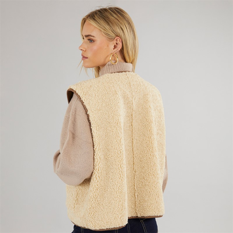 Brave Soul Womens Reversible Gilet Tan Cream