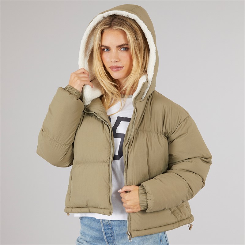 Brave Soul Womens Anise Short Puffer Sage