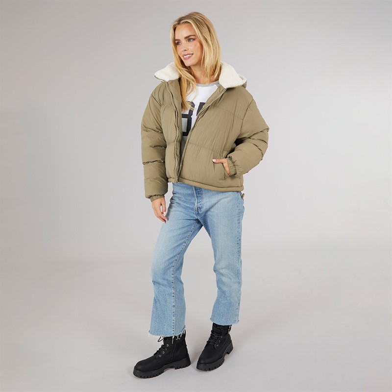 Brave Soul Womens Anise Short Puffer Sage