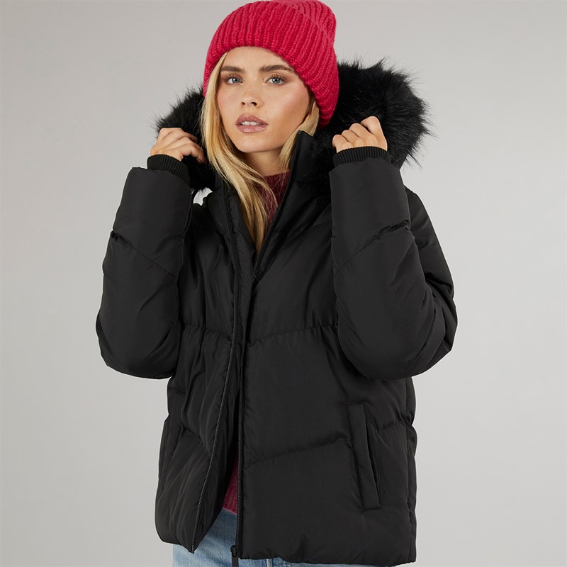 Brave Soul Womens Marcella Short Puffer Jacket Black - Size 8