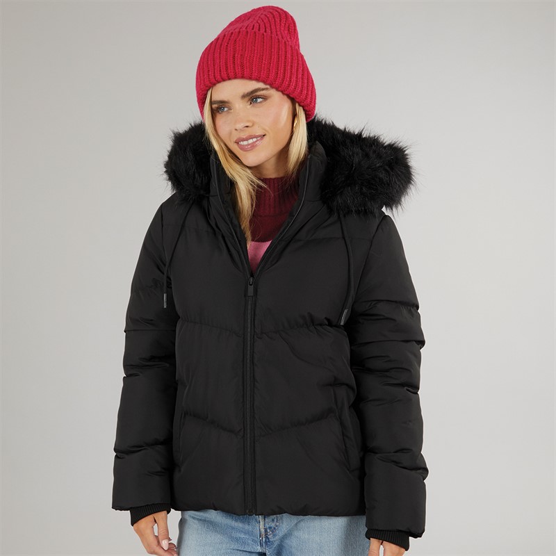 Brave Soul Womens Marcella Short Puffer Jacket Black
