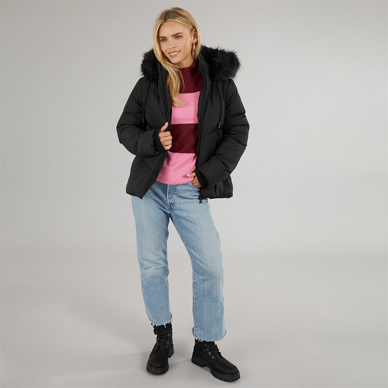 Brave Soul Womens Marcella Short Puffer Jacket Black