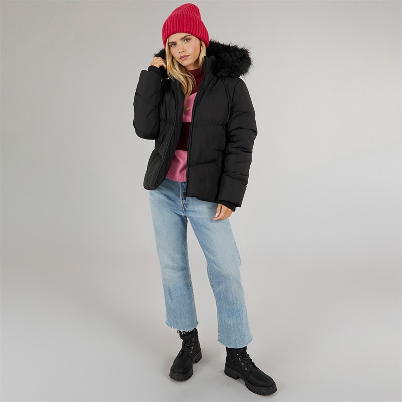 Brave Soul Womens Marcella Short Puffer Jacket Black