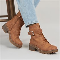 Brave Soul Womens Raye Lace Up Buckle Boots Brown