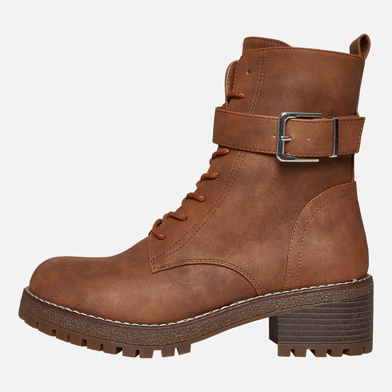 Brave Soul Womens Raye Lace Up Buckle Boots Brown