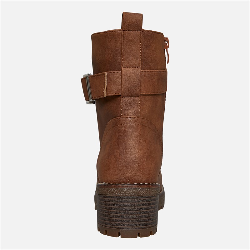 Brave Soul Womens Raye Lace Up Buckle Boots Brown