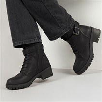 Brave Soul Womens Raye Lace Up Buckle Boots Black