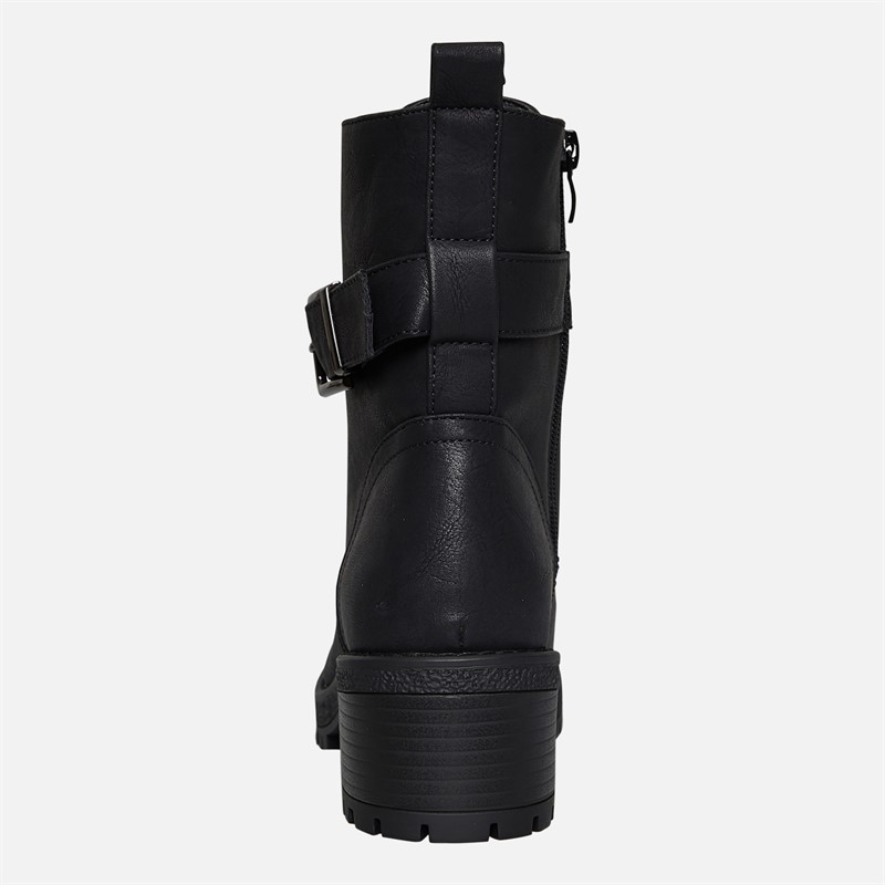 Brave Soul Womens Raye Lace Up Buckle Boots Black