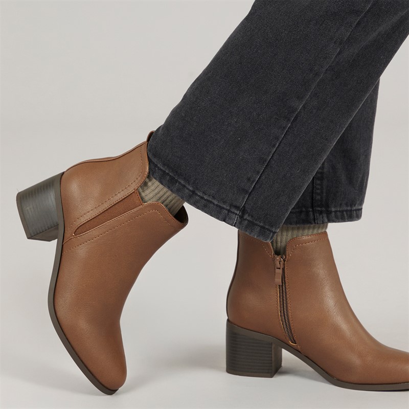 Womens Brae Soul Gail 2 Chunky Heel Ankle Boots Brown - Size 3