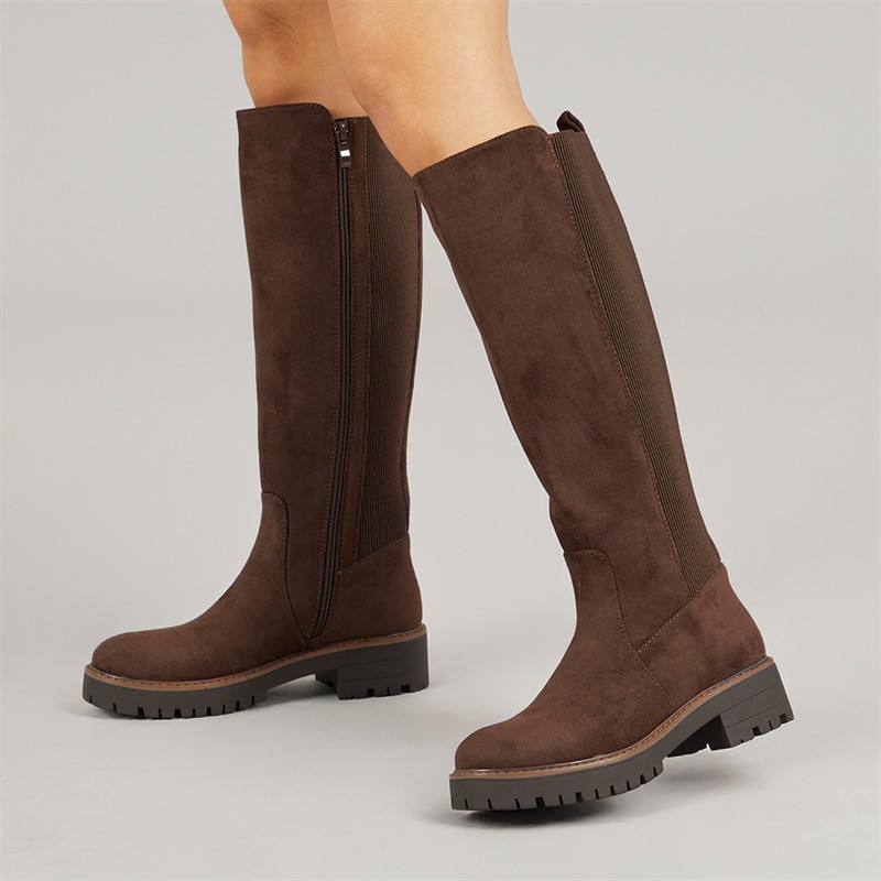 Brave Soul Womens Klara Knee High Boots Brown - Size 6