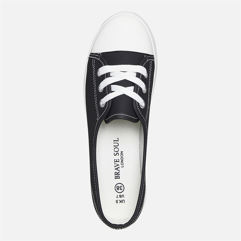 Brave Soul Womens Gemma PU Trainers Black/White