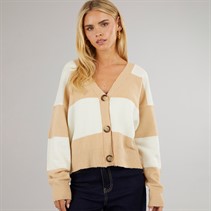 Brave Soul Womens Headley Stripe Cardigan Biscuit/Ivory