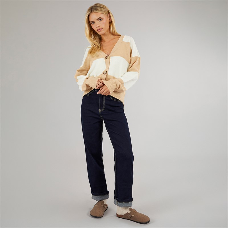 Brave Soul Womens Headley Stripe Cardigan Biscuit/Ivory