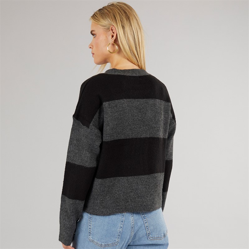 Brave Soul Womens Headley Stripe Cardigan Charcoal/Black