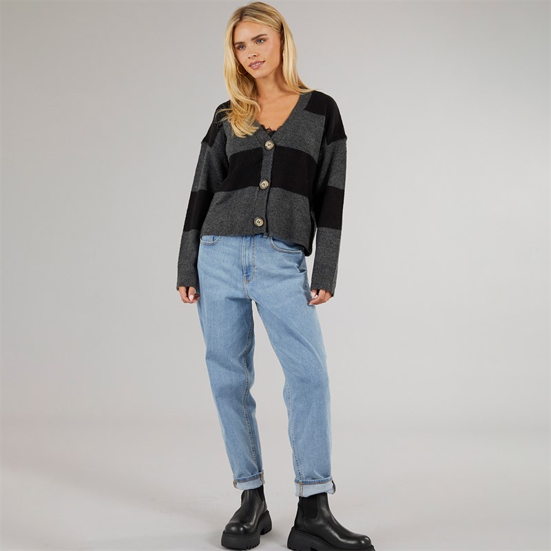 Brave Soul Womens Headley Stripe Cardigan Charcoal/Black