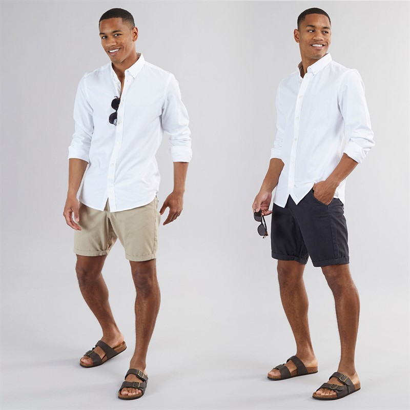 Brave Soul Mens Hampson Two Pack Chino Shorts Navy/Stone