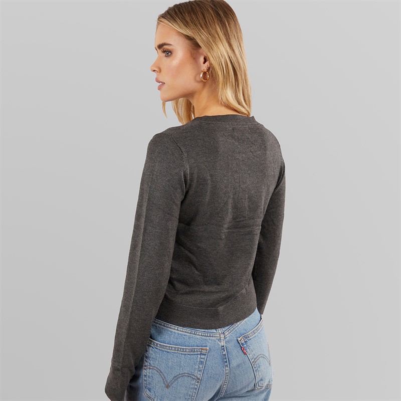 Brave Soul Womens Smarter Crew Neck Cardigan Grey Melange