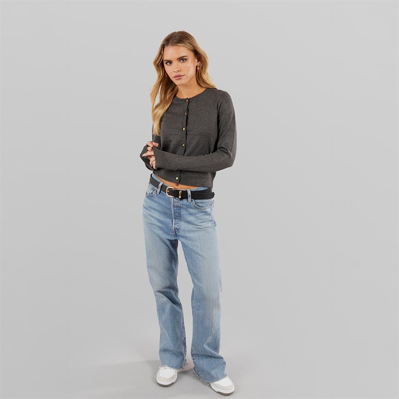 Brave Soul Womens Smarter Crew Neck Cardigan Grey Melange