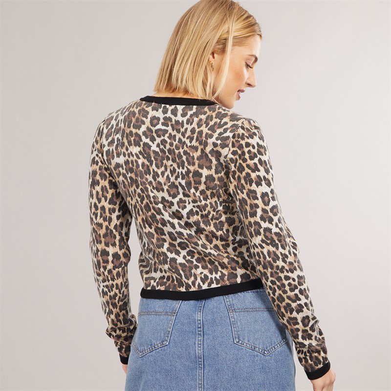 Brave Soul Womens Crew Knit Cardigan Animal Print