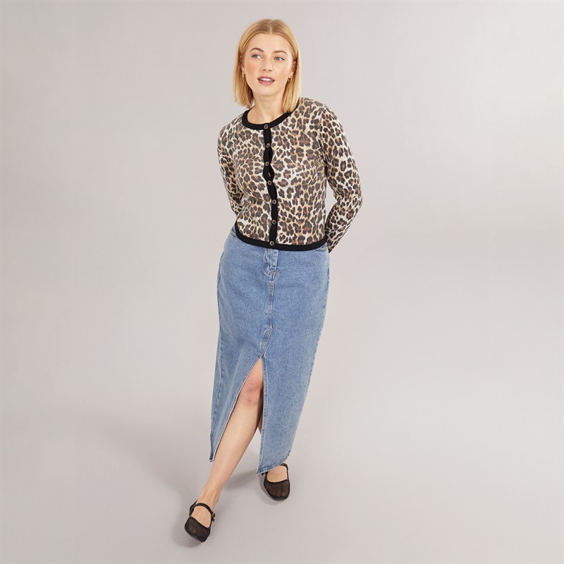 Brave Soul Womens Crew Knit Cardigan Animal Print