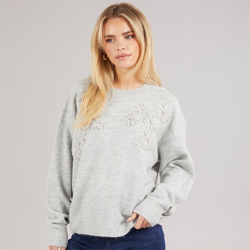 Brave Soul Womens Petala Crew Neck Jumper Light Grey Melange