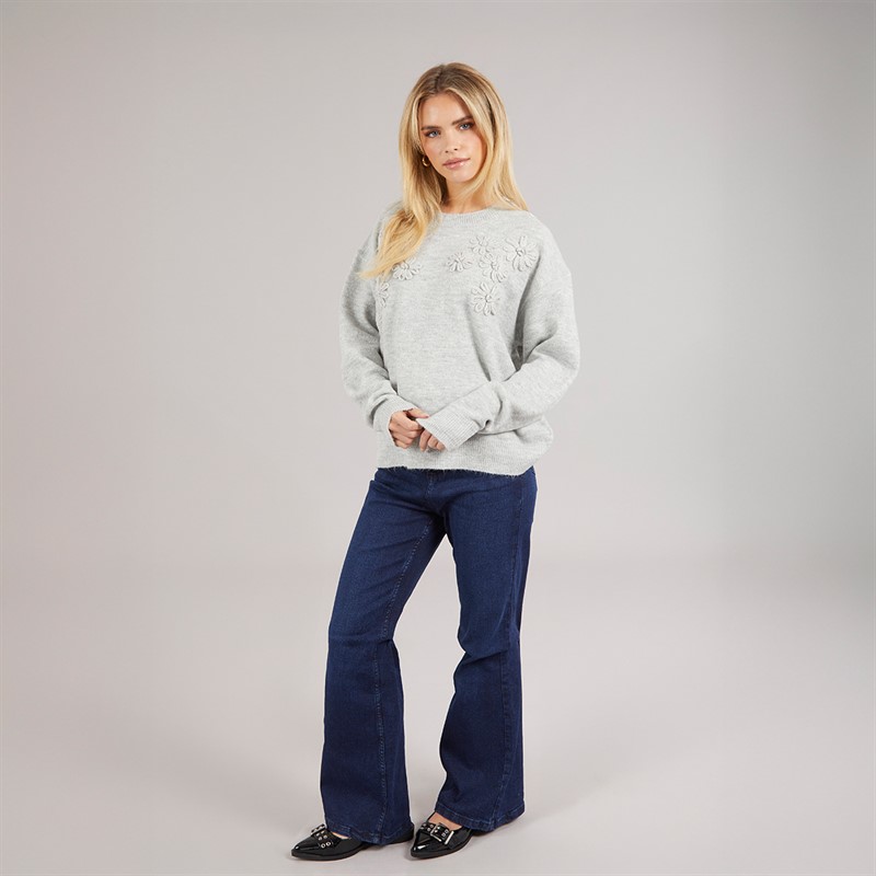 Brave Soul Womens Petala Crew Neck Jumper Light Grey Melange