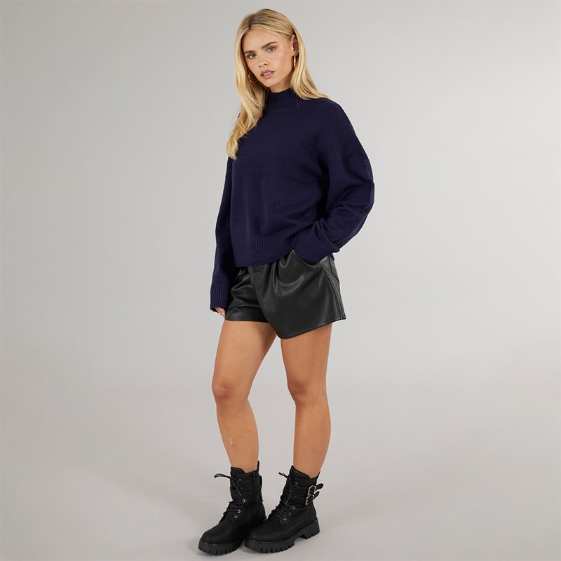 Brave Soul Womens Mossom Turtle Neck Jumper Navy Melange