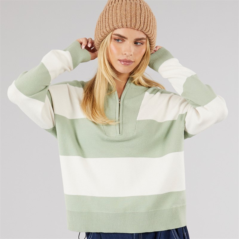 Womens Jotter Stripe Half Zip Jumper Sage/Ivory Stripe - Size XS