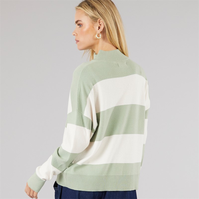 Brave Soul Womens Jotter Stripe Half Zip Jumper Sage/Ivory Stripe