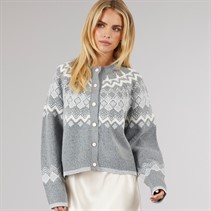 Brave Soul Womens Fansia Fairisle Cardigan Grey Melange/Ivory/Silver