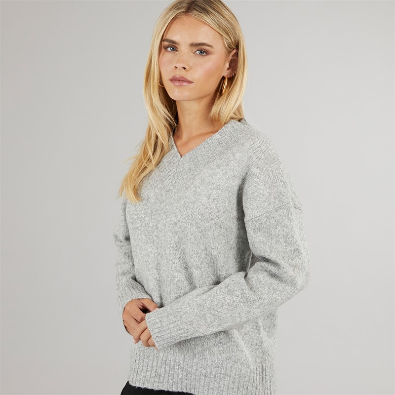 Brave Soul Womens Jonie V-Neck Jumper Grey