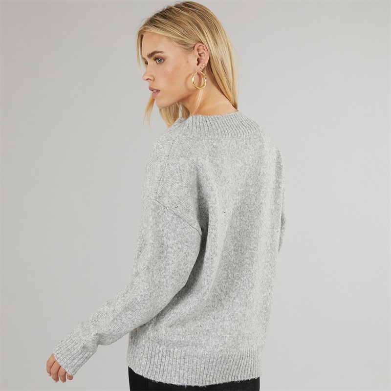 Brave Soul Womens Jonie V-Neck Jumper Grey