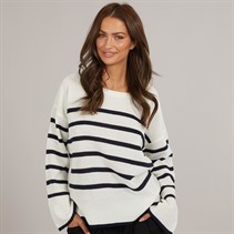 Brave Soul Womens Lisbon Crew Neck Jumper White/Navy Stripe