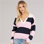 Brave Soul Womens Josie Stripe Jumper Navy/Pink