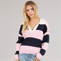 Brave Soul Womens Josie Stripe Jumper Navy/Pink