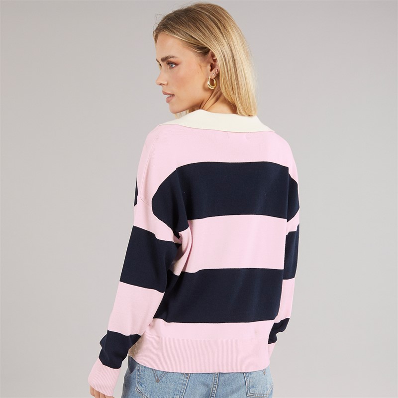Brave Soul Womens Josie Stripe Jumper Navy/Pink