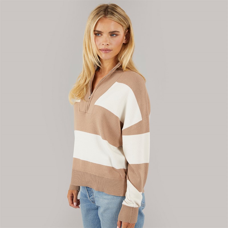 Womens Jotter Stripe Half Zip Jumper Biscuit/Ivory Stripe - Size S