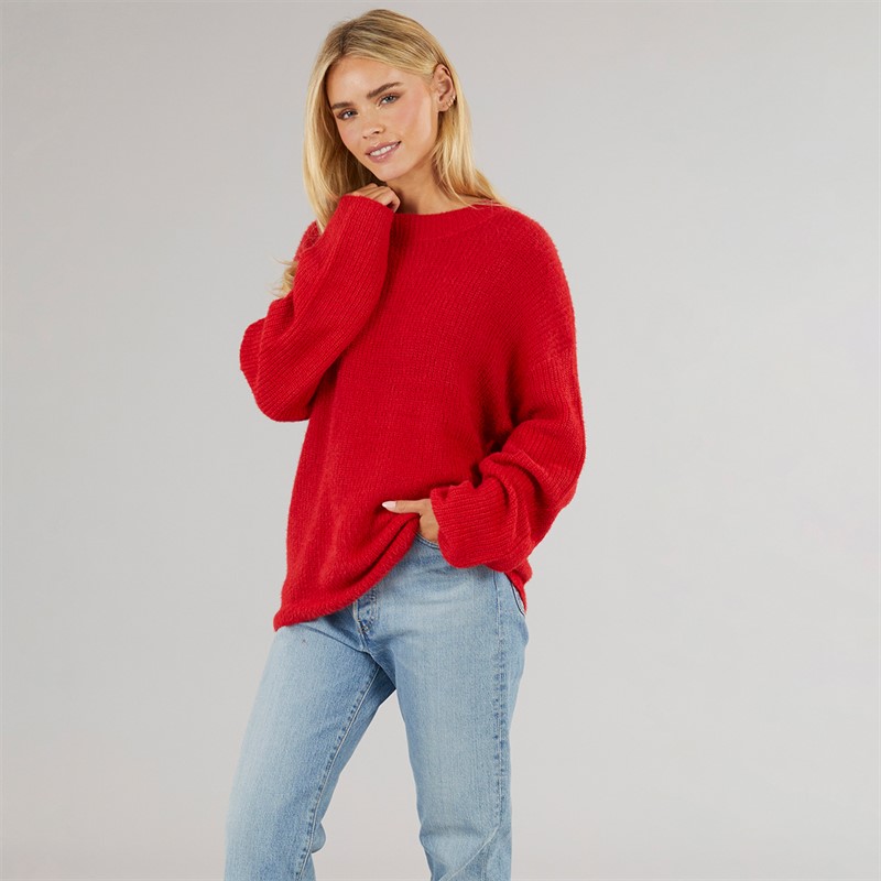 Brave Soul Womens Val Turtle Neck Jumper Red